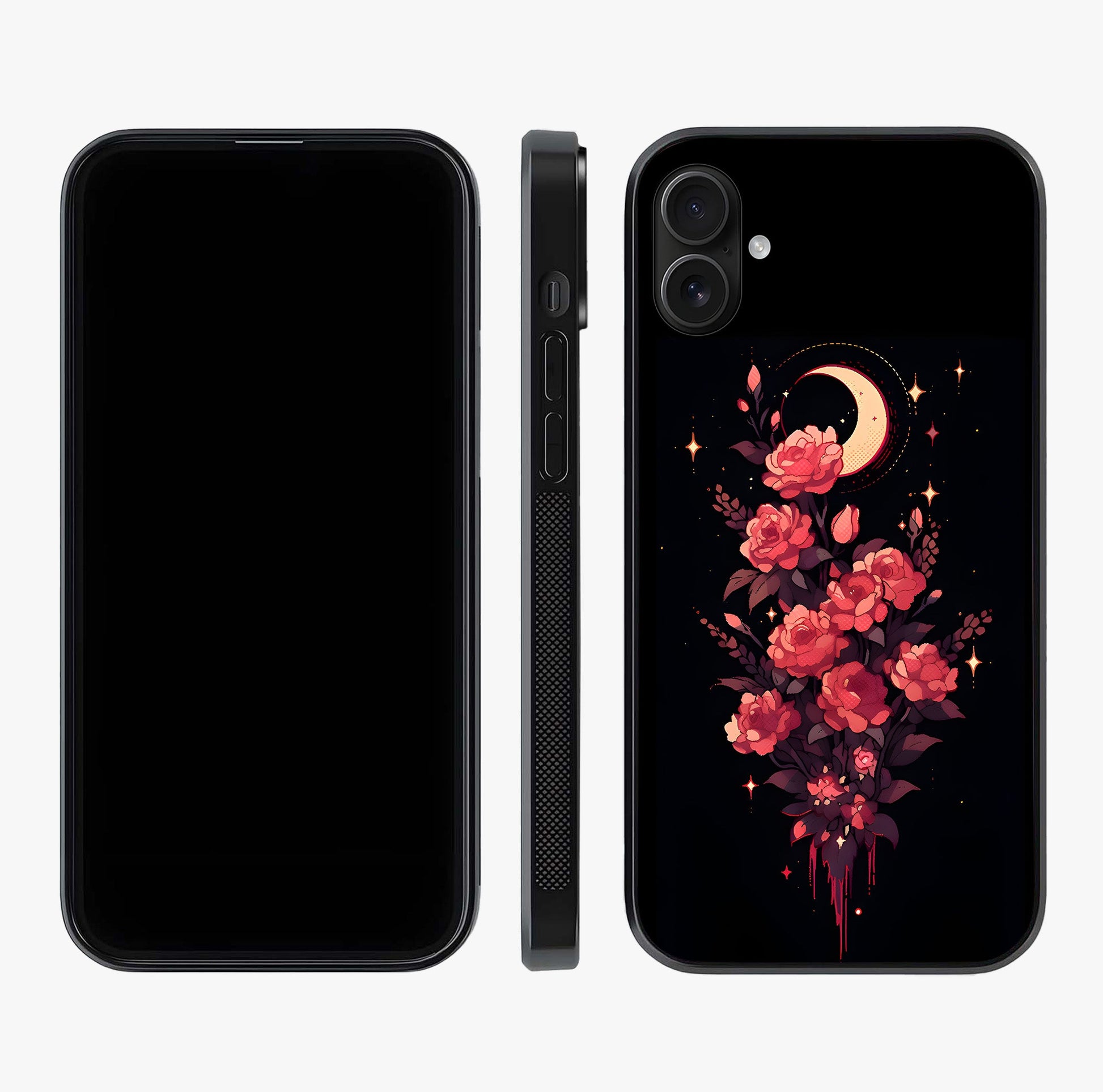 Moonlit Floral Elegance Glass Case displayed upright for full design visibility and premium finish.