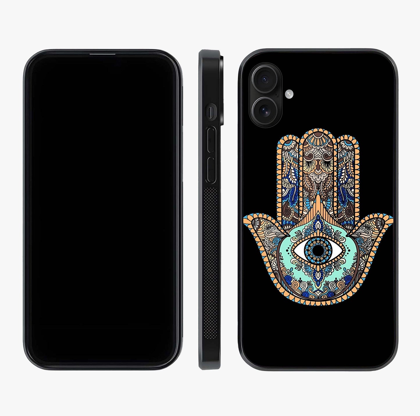 Mystic Hamsa Eye Glass Case displayed upright for full design visibility and premium finish.