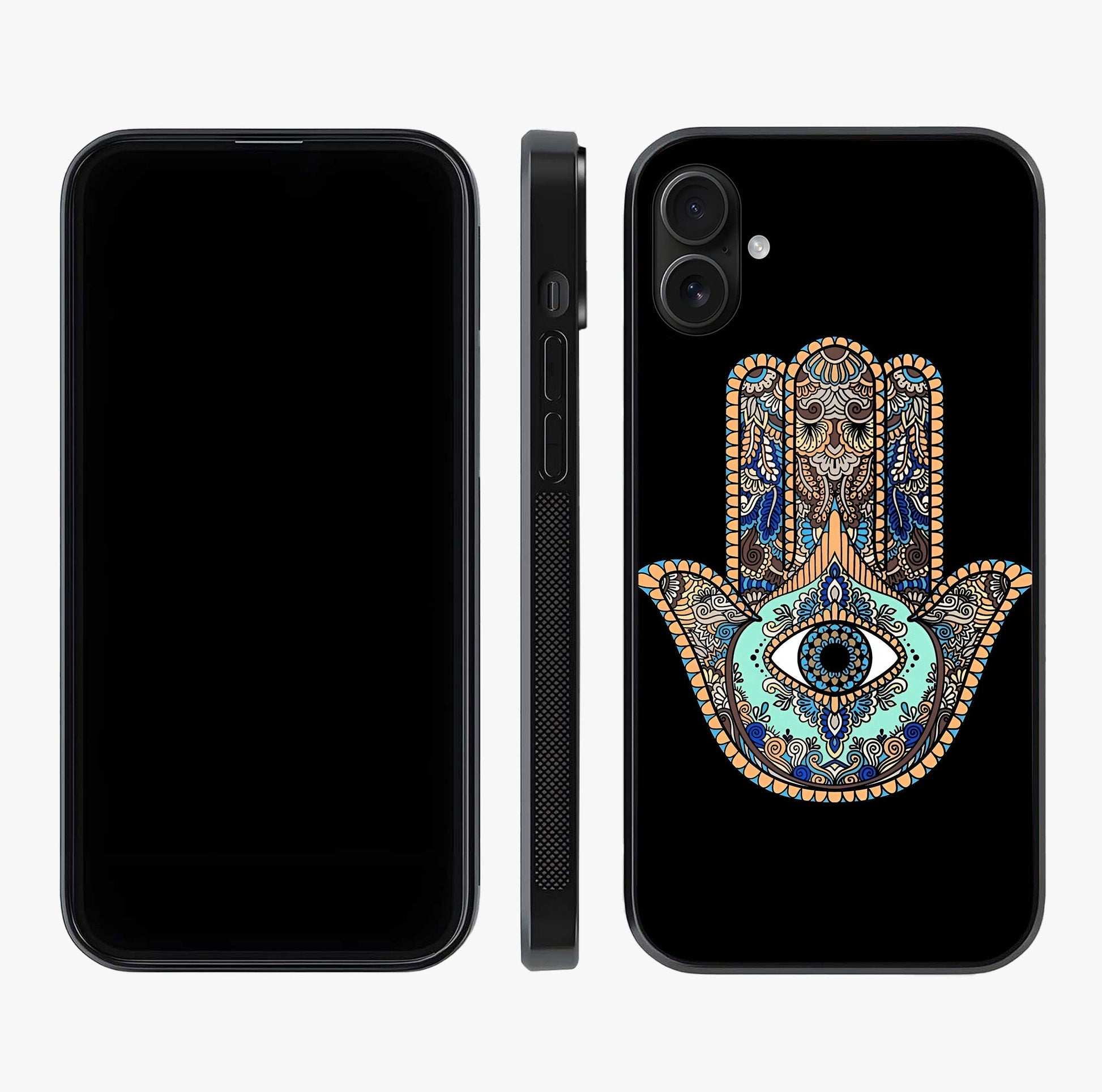Mystic Hamsa Eye Glass Case displayed upright for full design visibility and premium finish.