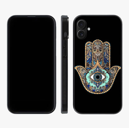 Mystic Hamsa Eye Glass Case displayed upright for full design visibility and premium finish.