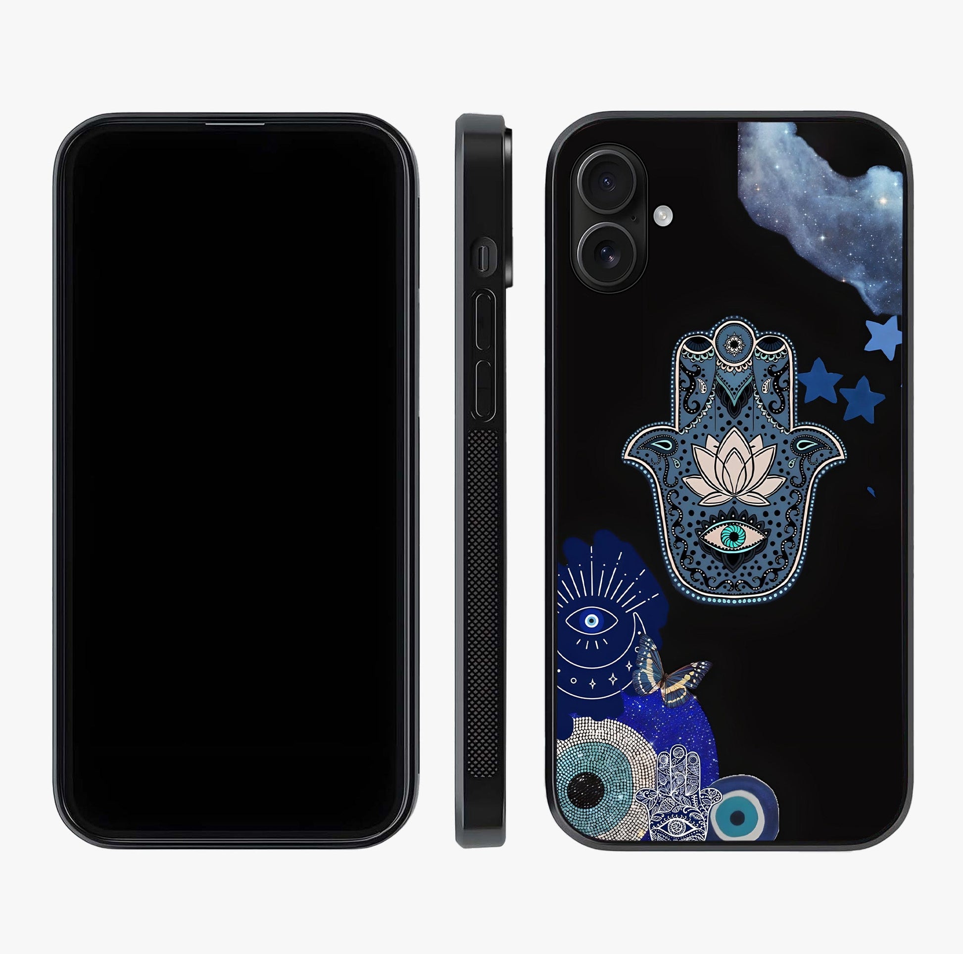 Mystic Hand Aura Glass Case displayed upright for full design visibility and premium finish.