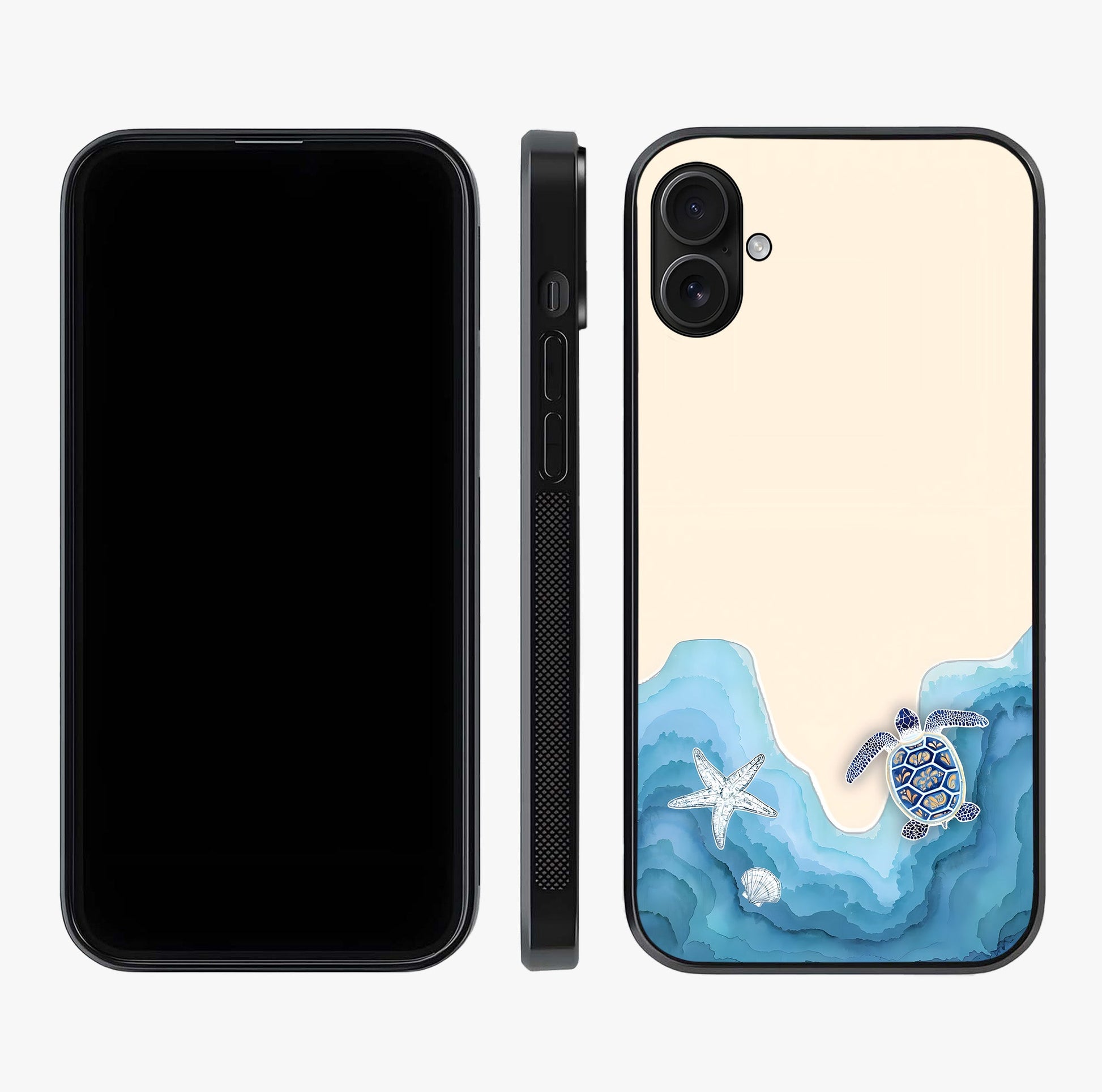 Ocean Drift Turtle Glass Case displayed upright for full design visibility and premium finish.
