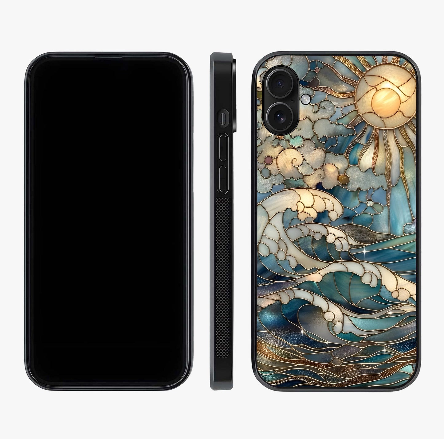 Oceanic Stained Printed Glass Case displayed upright for full design visibility and premium finish.
