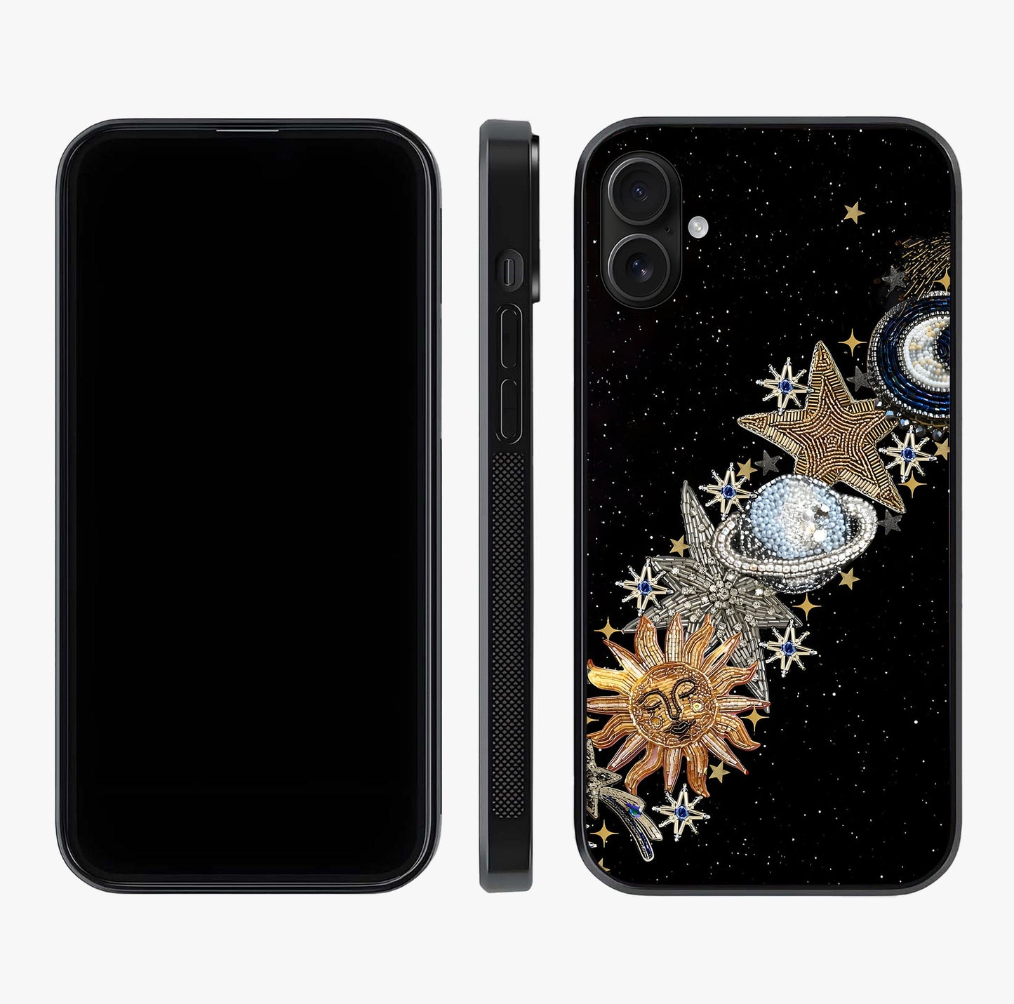 Pearls Universe Object Glass Case displayed upright for full design visibility and premium finish.