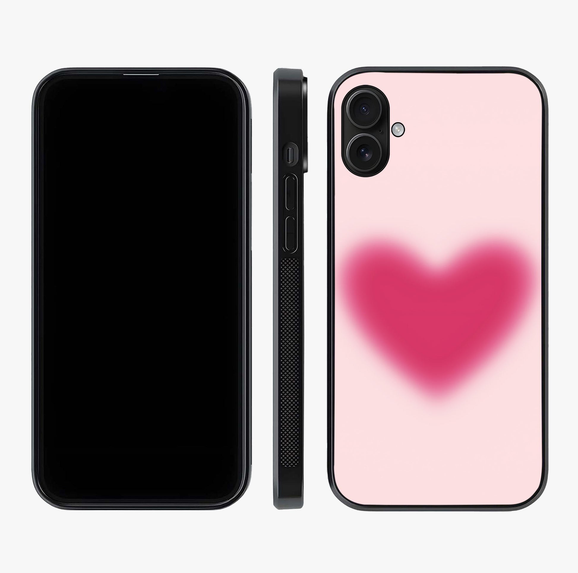 Pink Aura Heart Glass Case displayed upright for full design visibility and premium finish.
