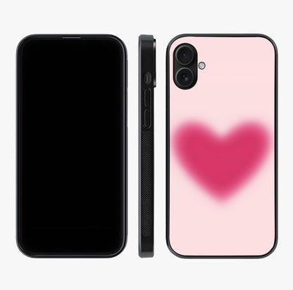 Pink Aura Heart Glass Case displayed upright for full design visibility and premium finish.