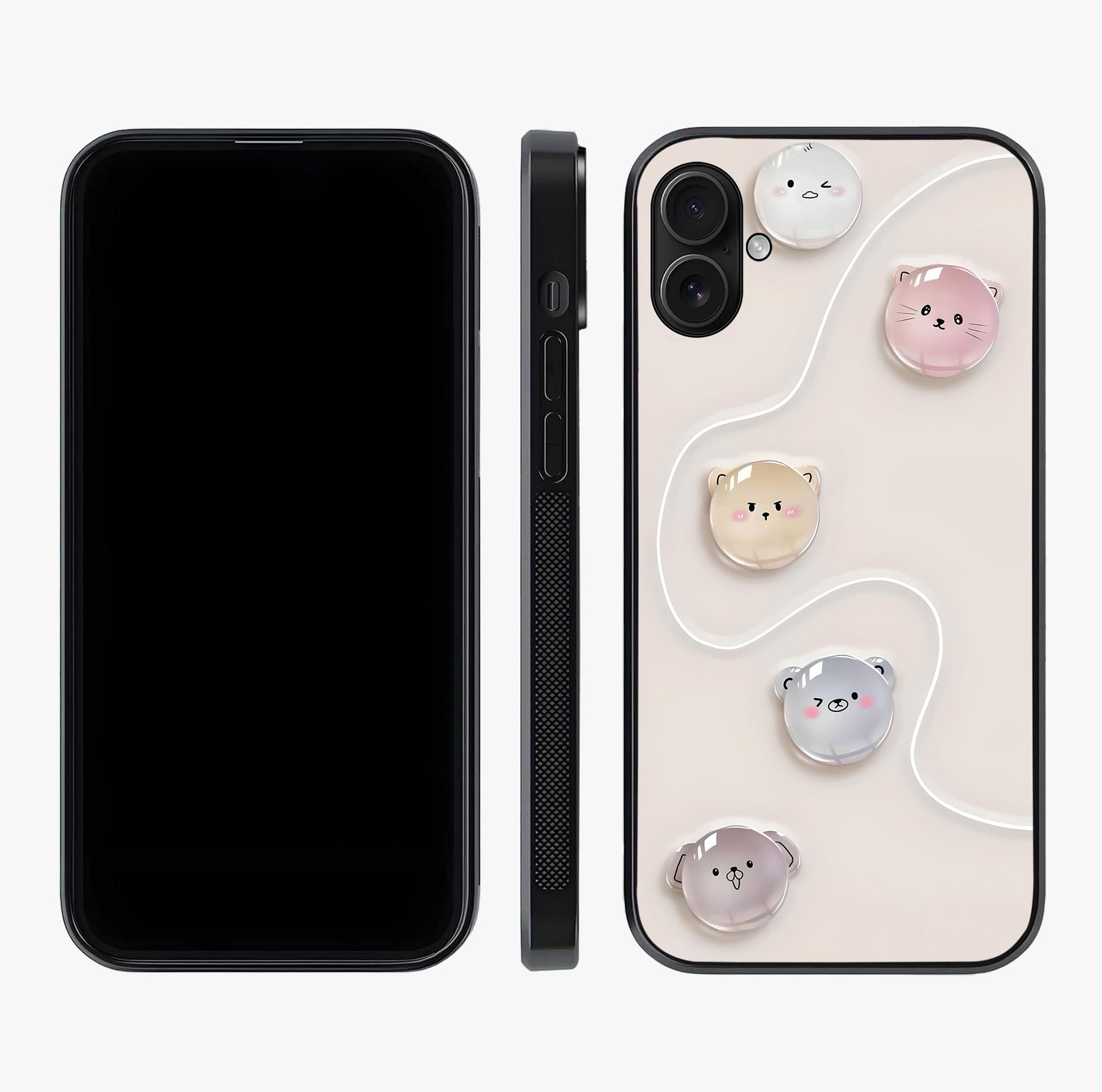 Puffy Face Parade Glass Case displayed upright for full design visibility and premium finish.