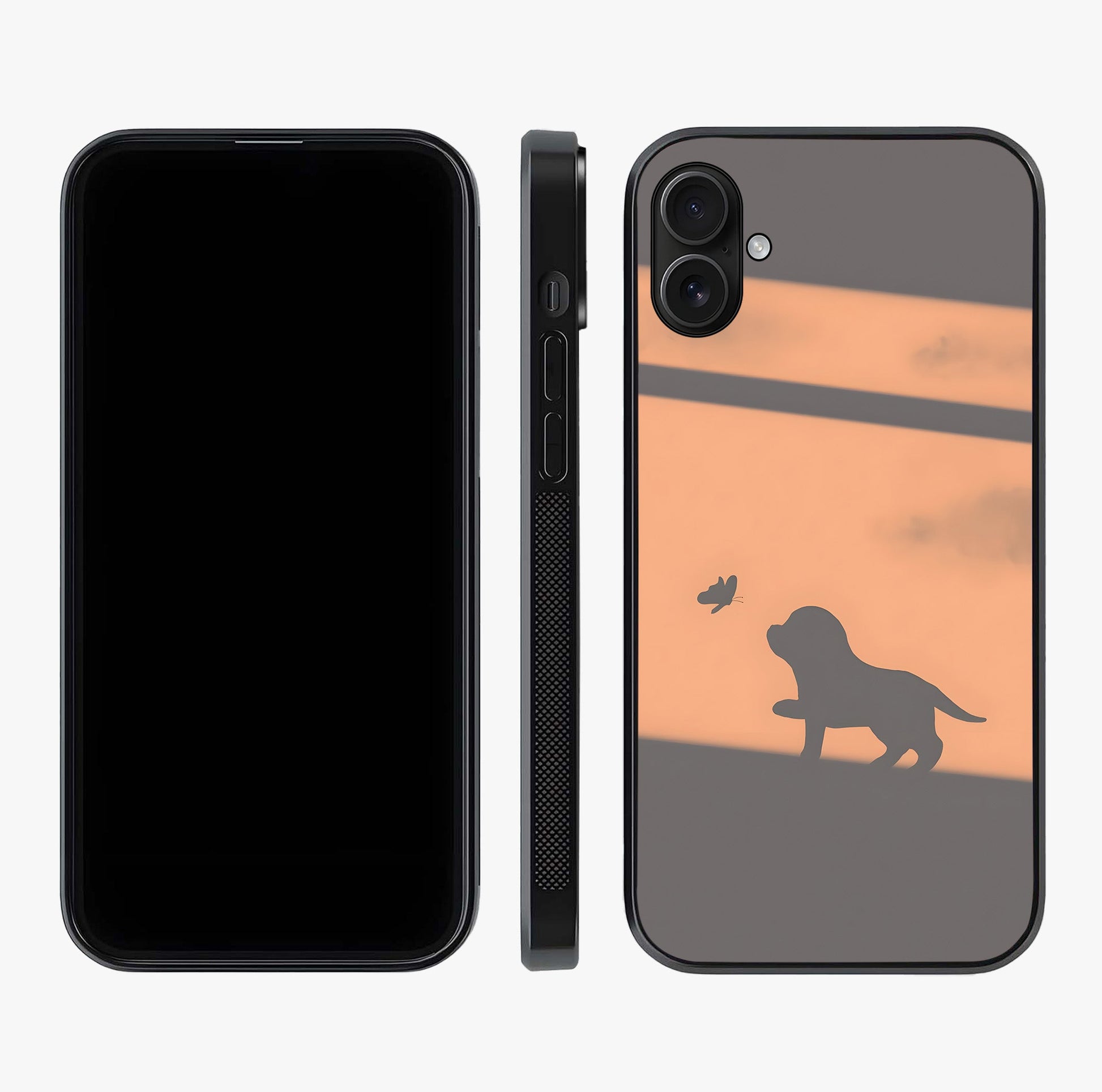 Puppy Shadow Art Glass Case displayed upright for full design visibility and premium finish.