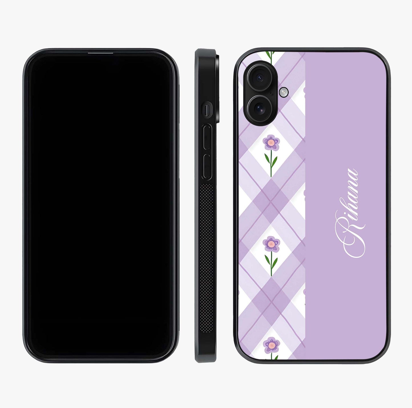 Purple Diamond Floral Glass Case displayed upright for full design visibility and premium finish.