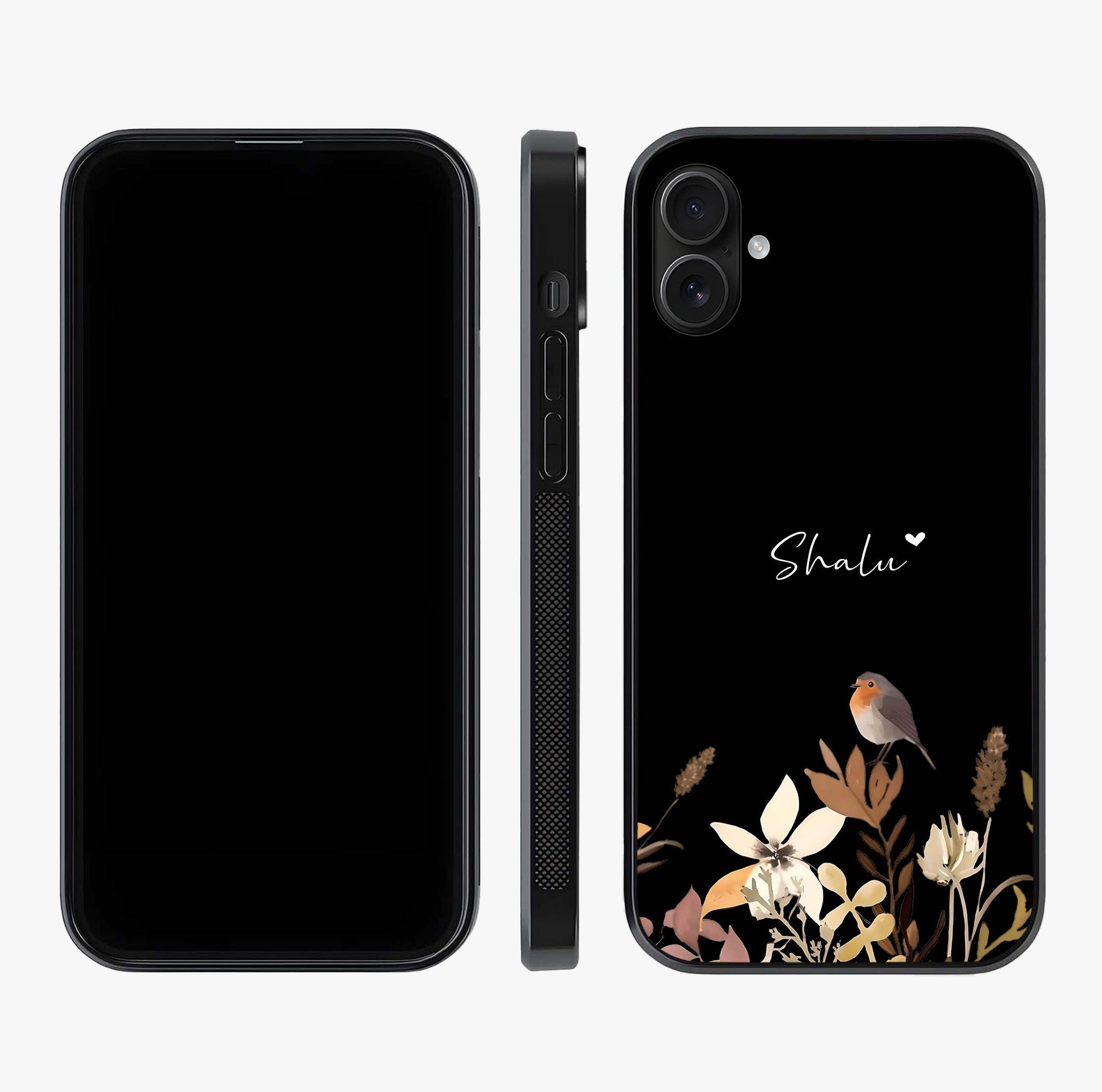 Quiet Garden Tune Custom Name Glass Case displayed upright for full design visibility and premium finish.
