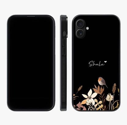 Quiet Garden Tune Custom Name Glass Case displayed upright for full design visibility and premium finish.