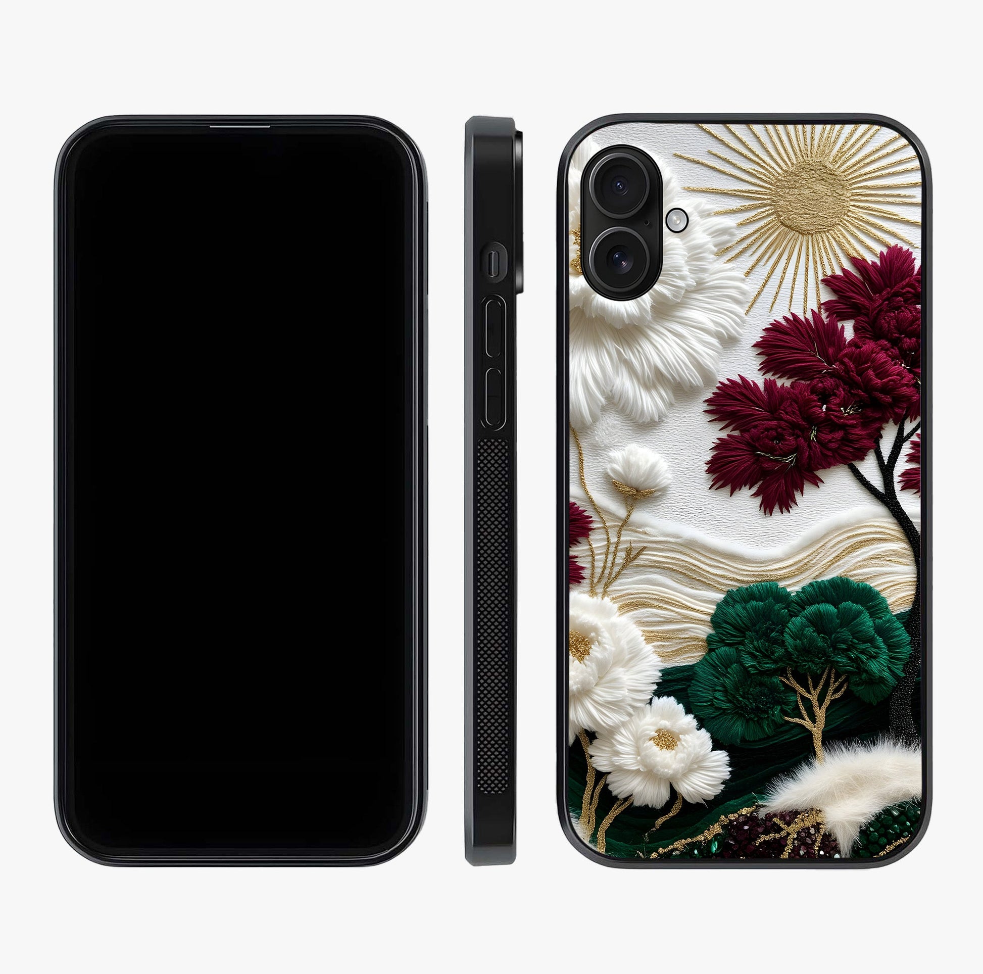 Radiant Bloom Elegance Glass Case displayed upright for full design visibility and premium finish.