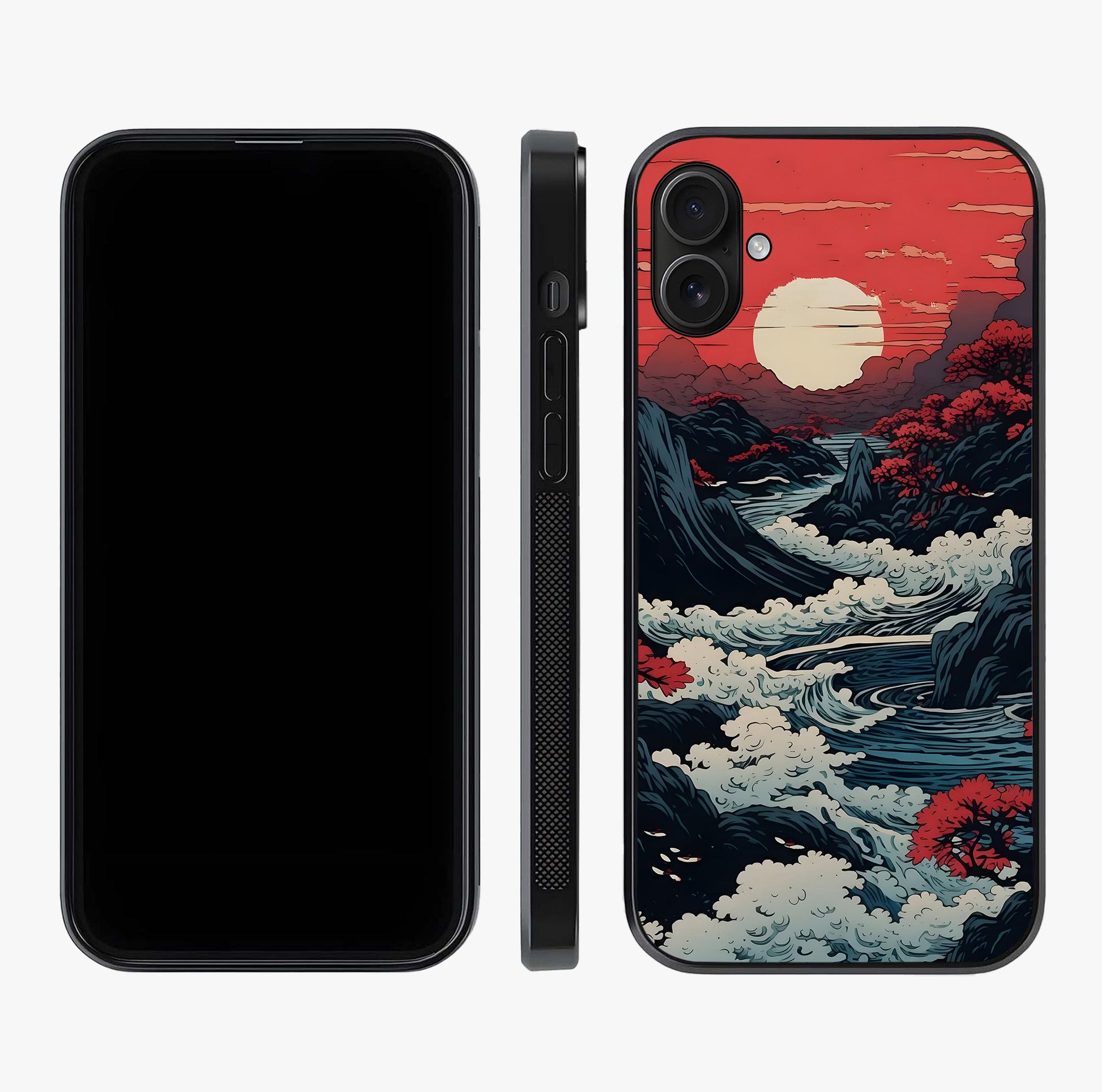 Red Sunset Scenery Glass Case displayed upright for full design visibility and premium finish.
