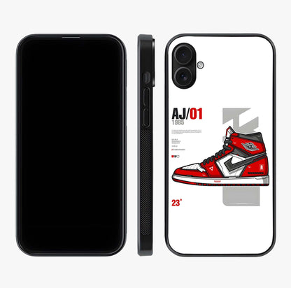 Retro Sneaker Blueprint Glass Case displayed upright for full design visibility and premium finish.