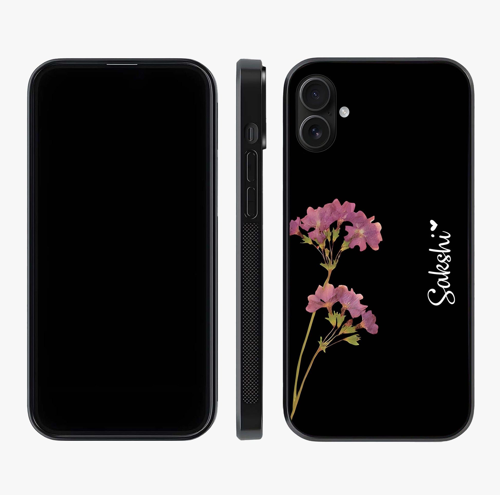 Riching Lavender Flower Custom Name Glass Case displayed upright for full design visibility and premium finish.