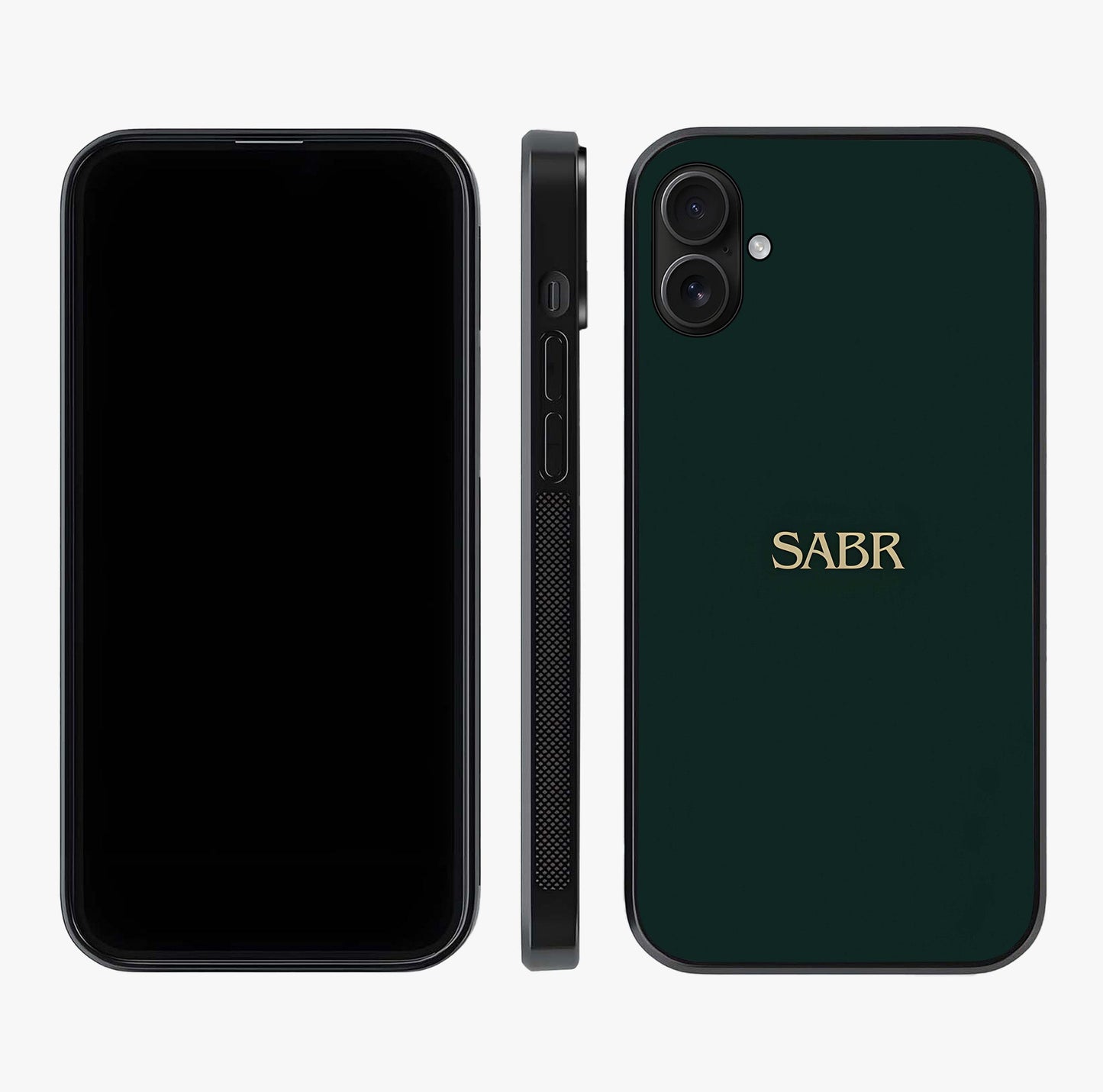 Sabr Minimal Patience Glass Case displayed upright for full design visibility and premium finish.