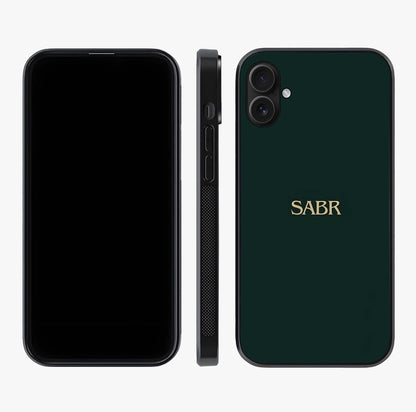 Sabr Minimal Patience Glass Case displayed upright for full design visibility and premium finish.