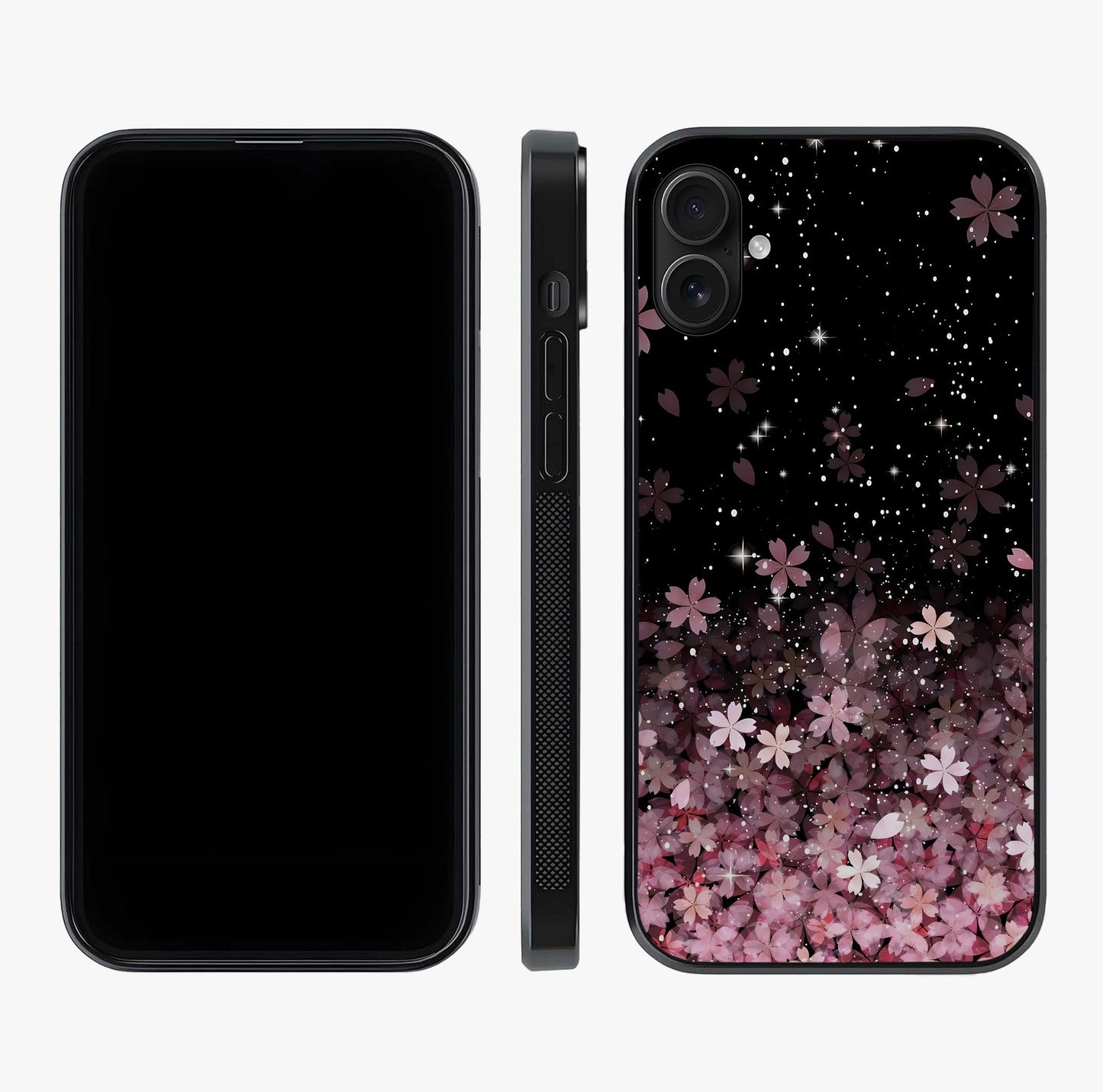 Small Starry Flowers Glass Case displayed upright for full design visibility and premium finish.