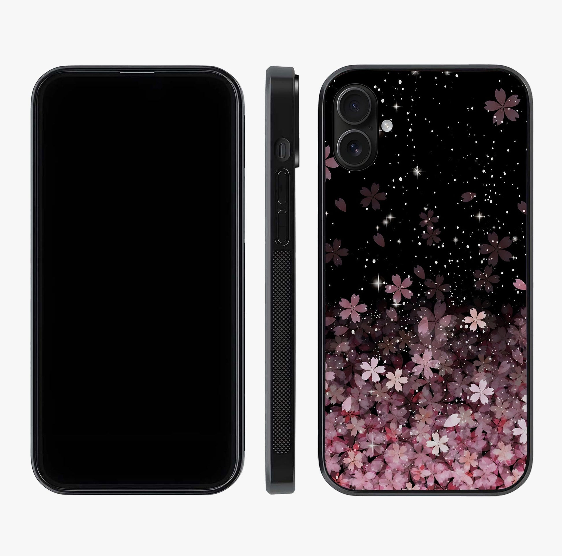 Small Starry Flowers Glass Case displayed upright for full design visibility and premium finish.
