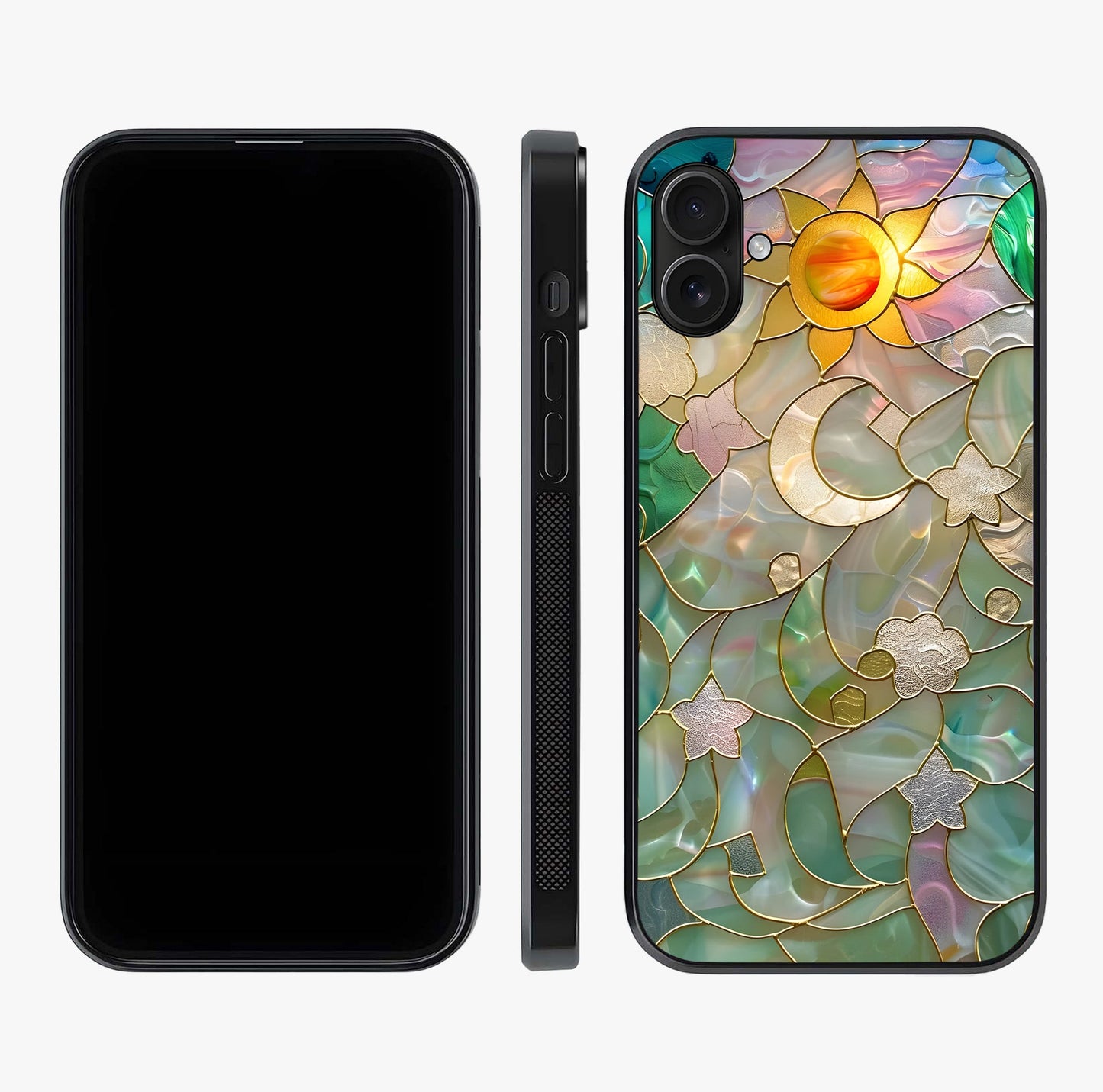 Stained Sunrise Glow Glass Case displayed upright for full design visibility and premium finish.