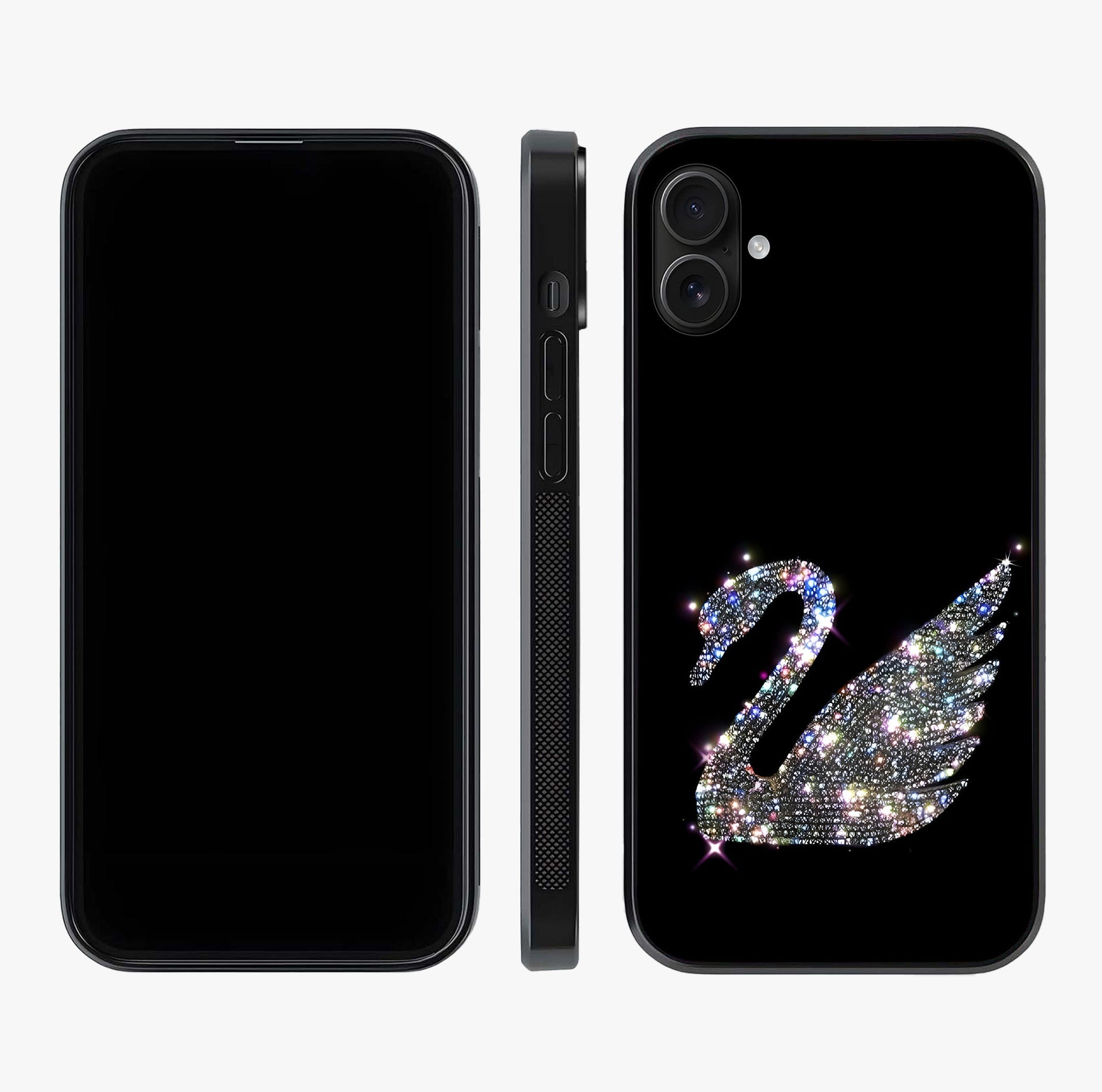 Starlit Swan Grace Glass Case displayed upright for full design visibility and premium finish.