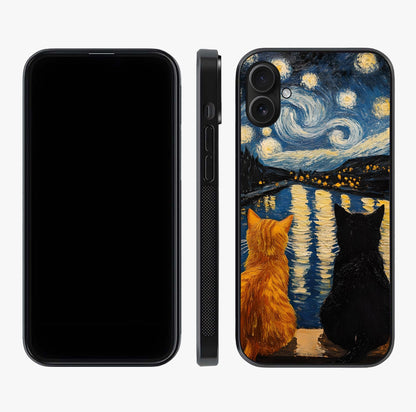 Starry River Cats Glass Case displayed upright for full design visibility and premium finish.