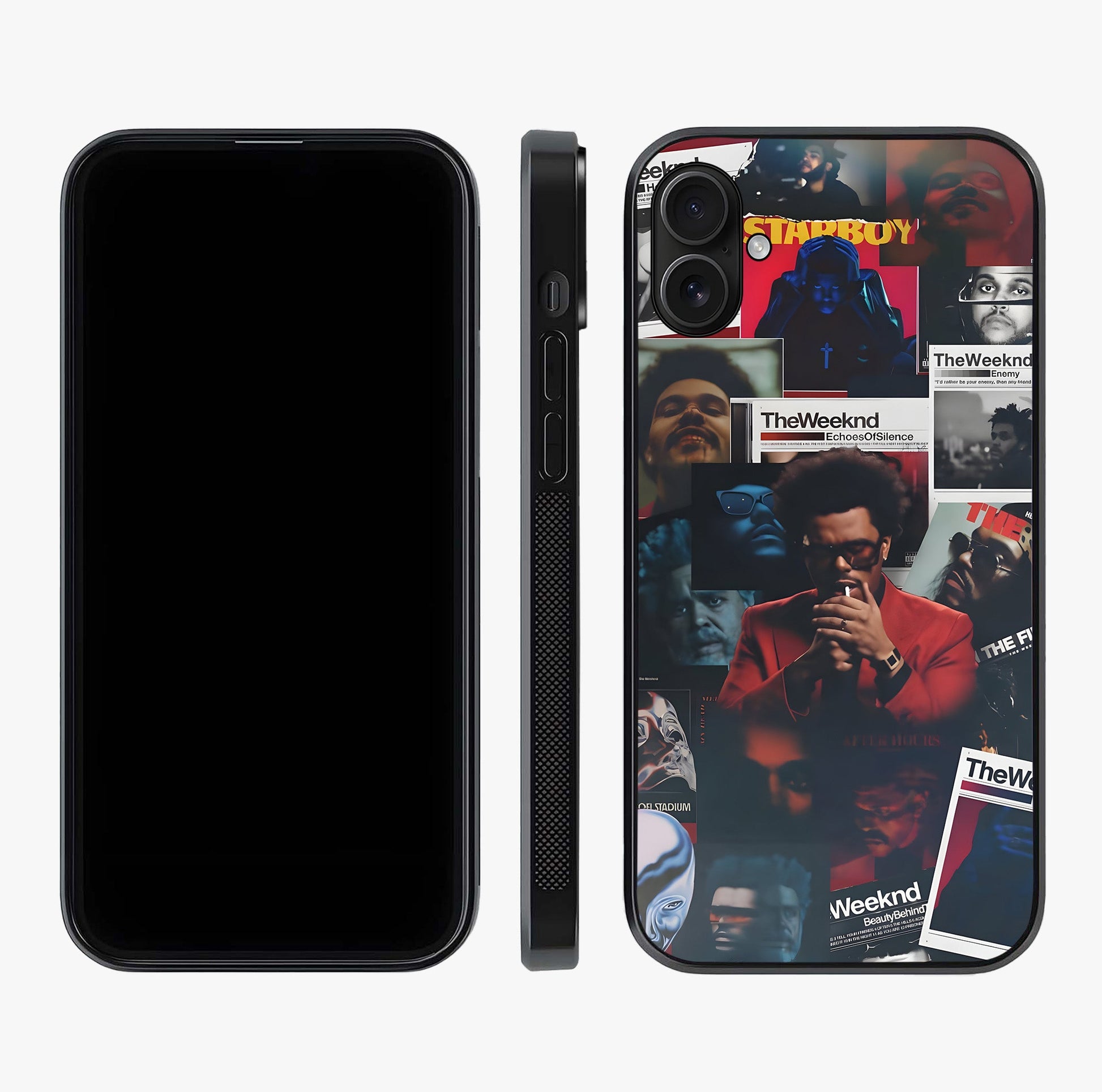 The Weeknd Glass Case displayed upright for full design visibility and premium finish.