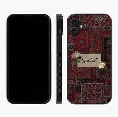 Velvet Wine Pattern Custom Name Glass Case displayed upright for full design visibility and premium finish.
