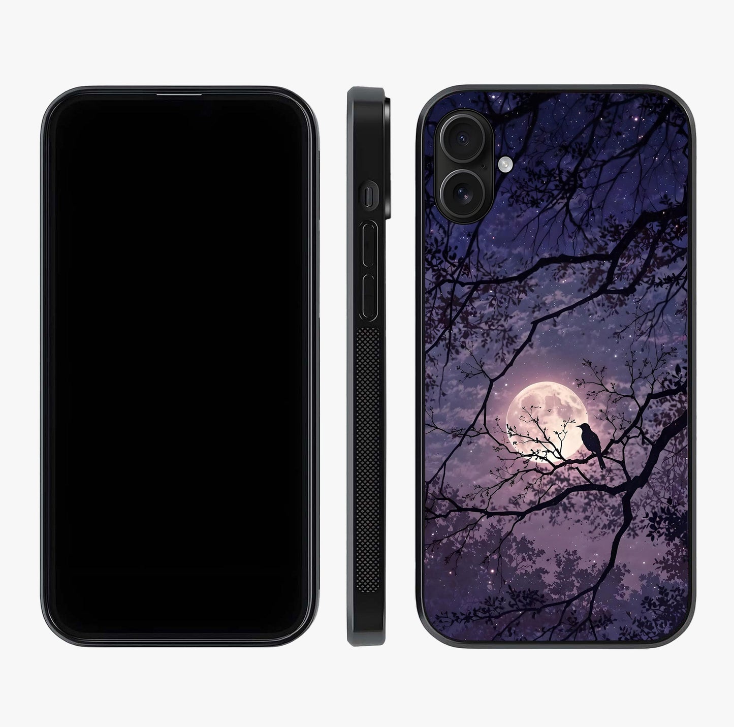 Whispering Moon Silence Glass Case displayed upright for full design visibility and premium finish.