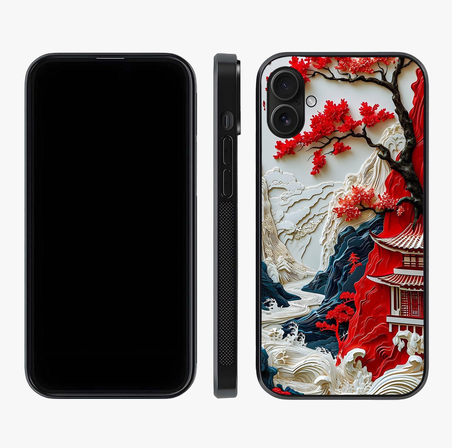 Whispers Of Sakura Waves Glass Case displayed upright for full design visibility and premium finish.