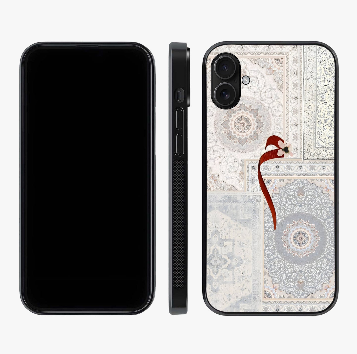 White Aesthetic Bow Glass Case displayed upright for full design visibility and premium finish.