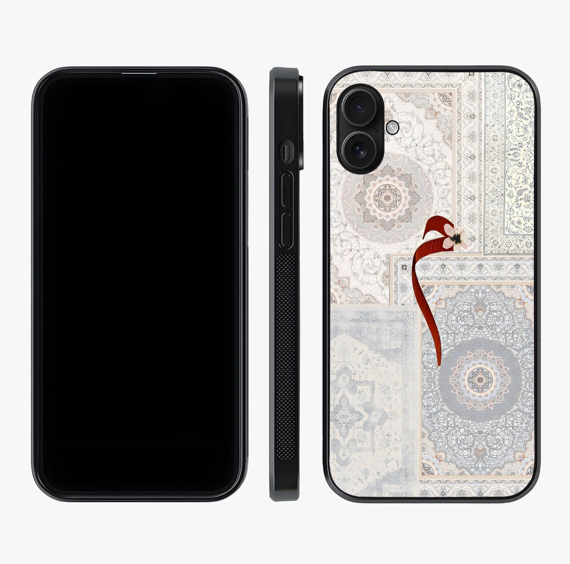 White Aesthetic Bow Glass Case displayed upright for full design visibility and premium finish.
