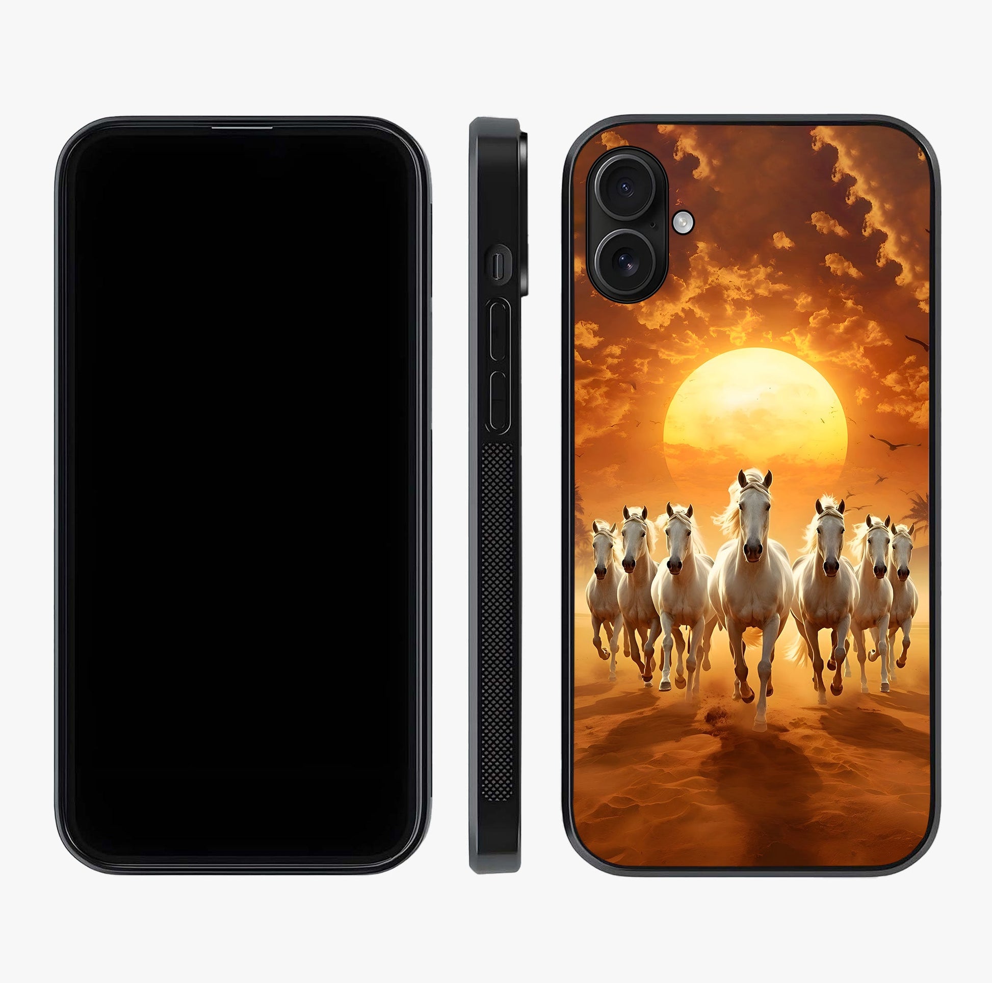 Wild Sunset Majesty Glass Case displayed upright for full design visibility and premium finish.