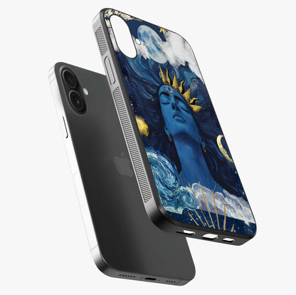 Aesthetic Lord Shiva Glass Case laid diagonally highlighting side profile, edges and glossy glass shine.