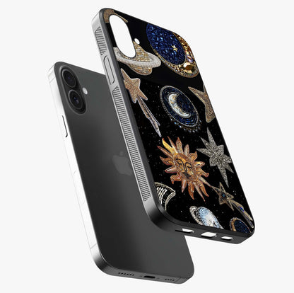 Celestial Gem Constellations Glass Case laid diagonally highlighting side profile, edges and glossy glass shine.