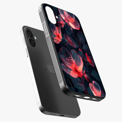 Dark Shade Of Flower Glass Case laid diagonally highlighting side profile, edges and glossy glass shine.