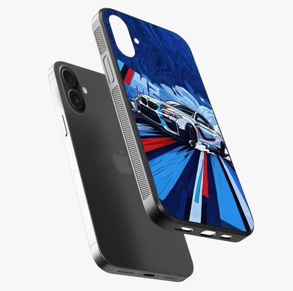 Drift Power Rush Glass Case laid diagonally highlighting side profile, edges and glossy glass shine.