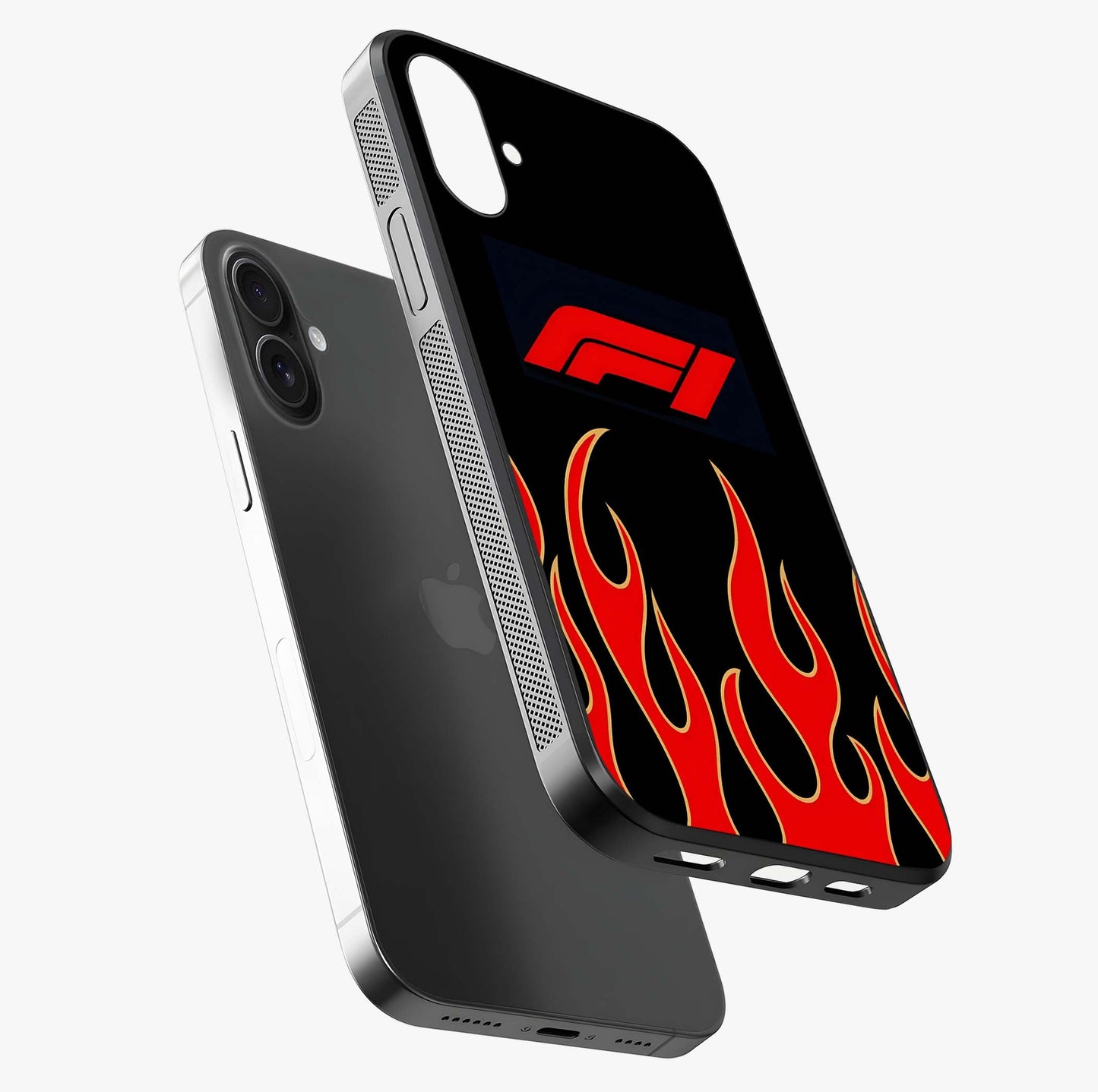 Fire F11 Glass Case laid diagonally highlighting side profile, edges and glossy glass shine.