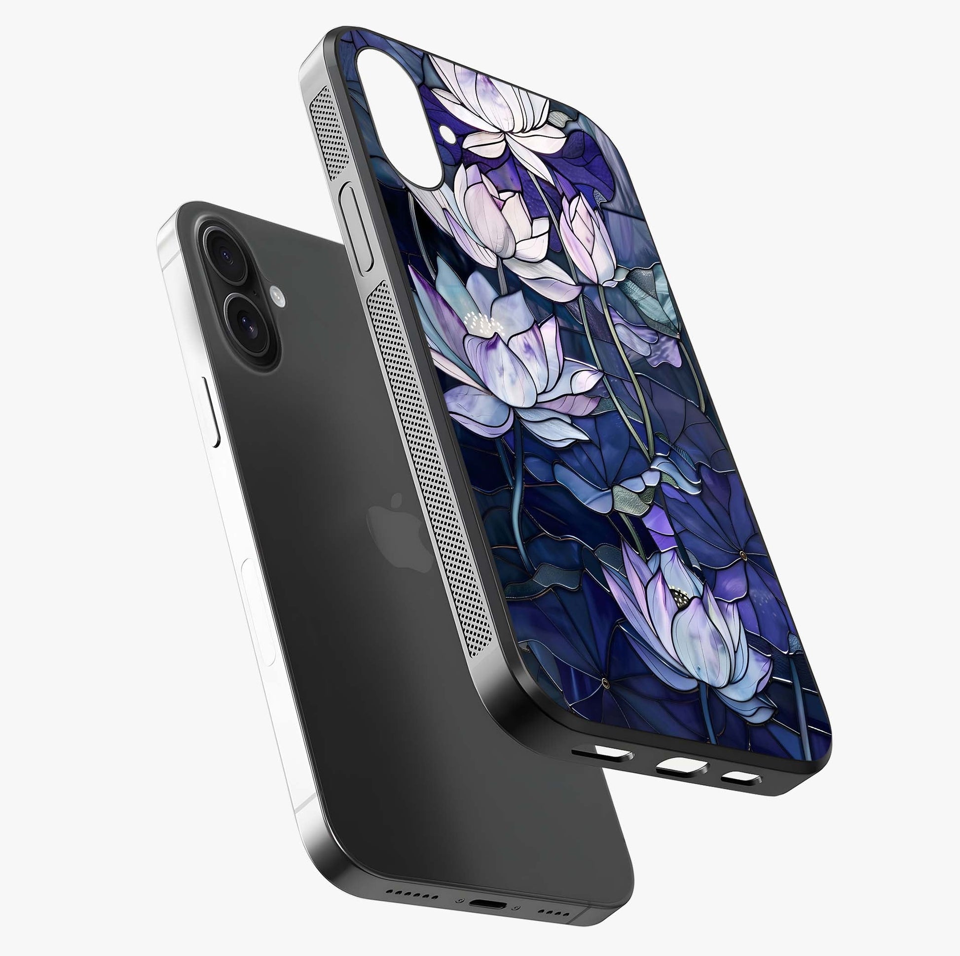 Gloss Petal Rush Glass Case laid diagonally highlighting side profile, edges and glossy glass shine.