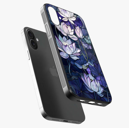 Gloss Petal Rush Glass Case laid diagonally highlighting side profile, edges and glossy glass shine.
