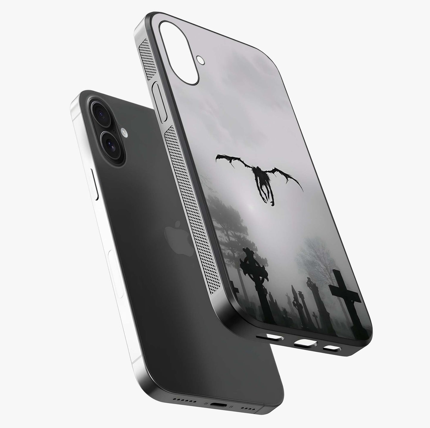 Graveyard Shadow Descent Glass Case laid diagonally highlighting side profile, edges and glossy glass shine.