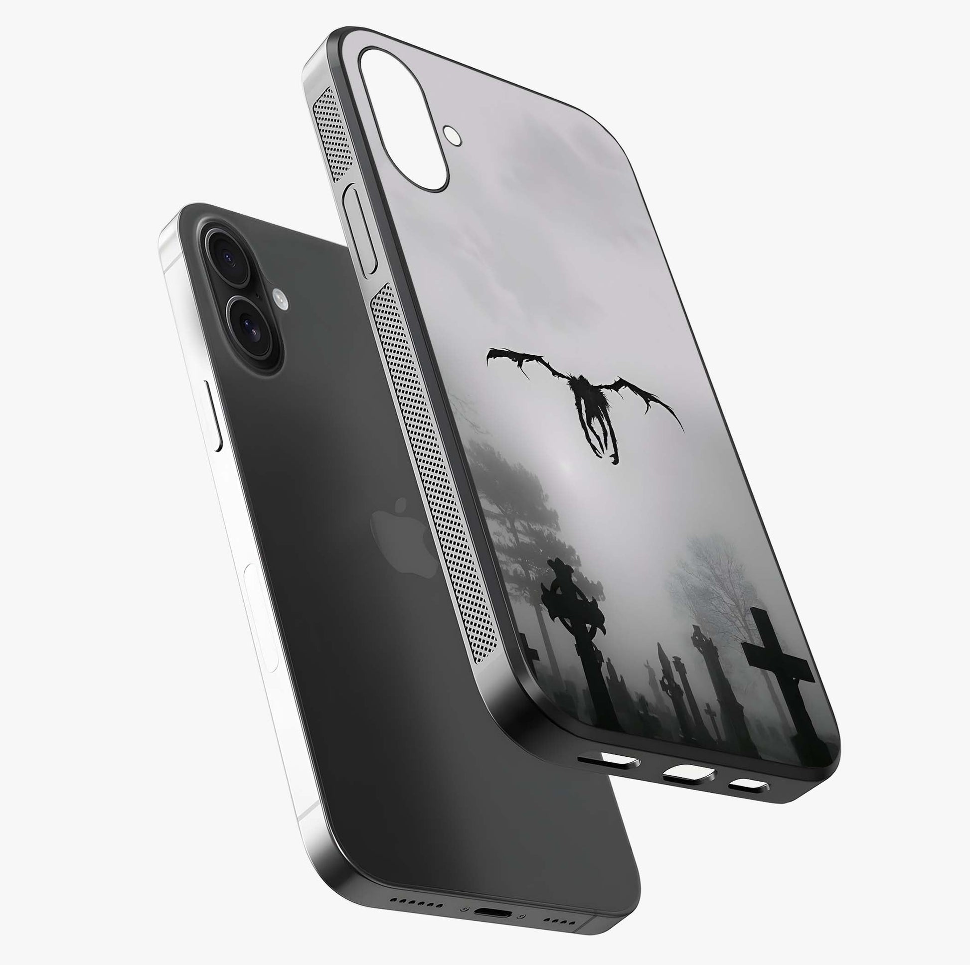 Graveyard Shadow Descent Glass Case laid diagonally highlighting side profile, edges and glossy glass shine.