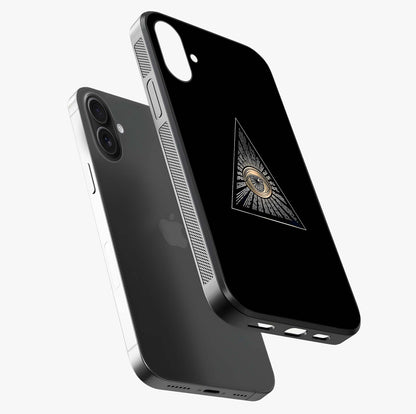 Illuminati Evil Glass Case laid diagonally highlighting side profile, edges and glossy glass shine.
