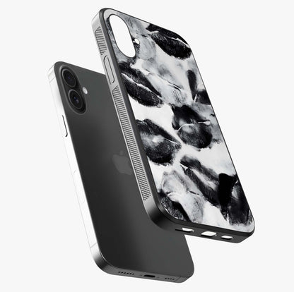 Midnight Kiss Marks Glass Case laid diagonally highlighting side profile, edges and glossy glass shine.