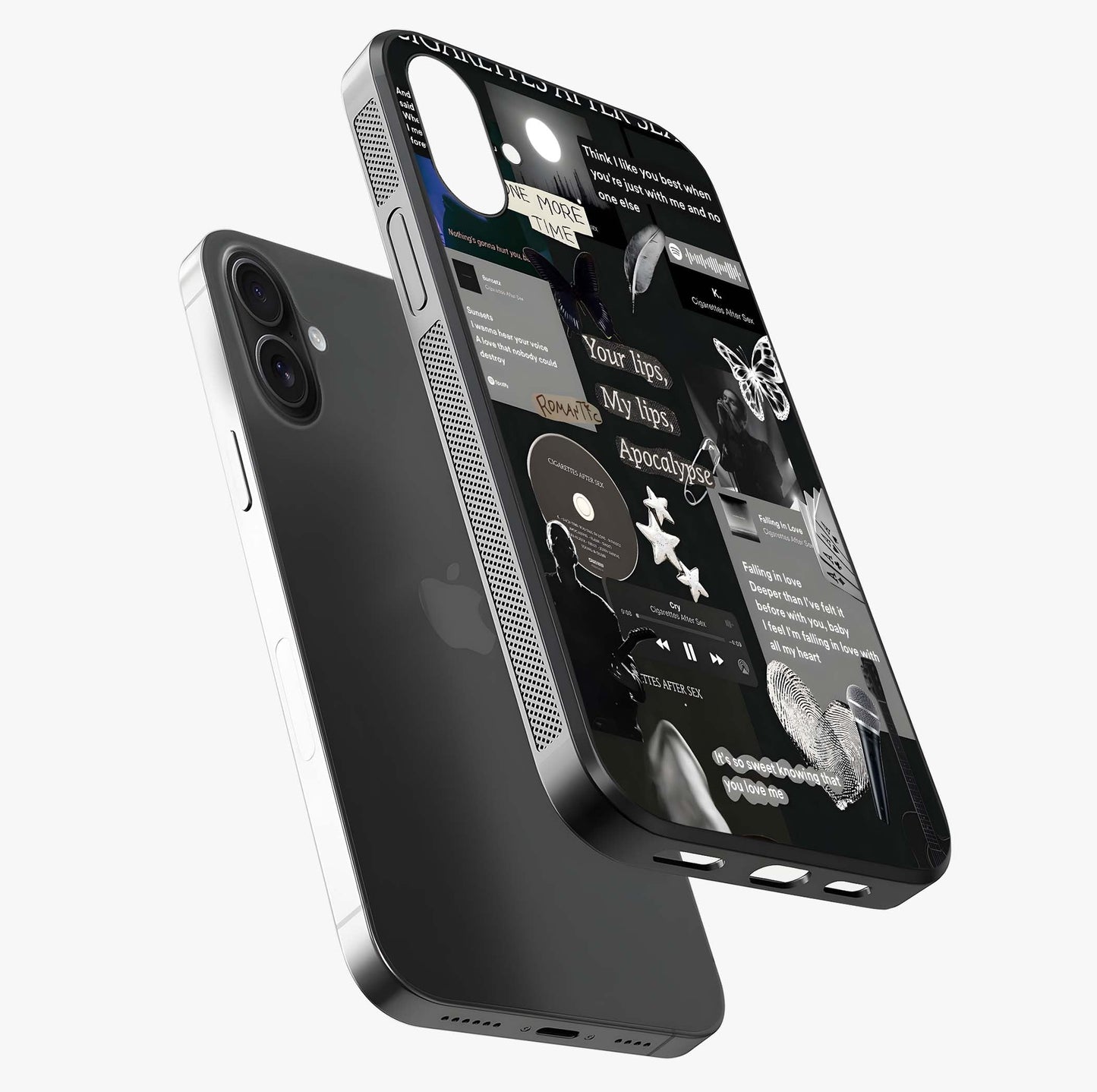 Midnight Love Echo Glass Case laid diagonally highlighting side profile, edges and glossy glass shine.