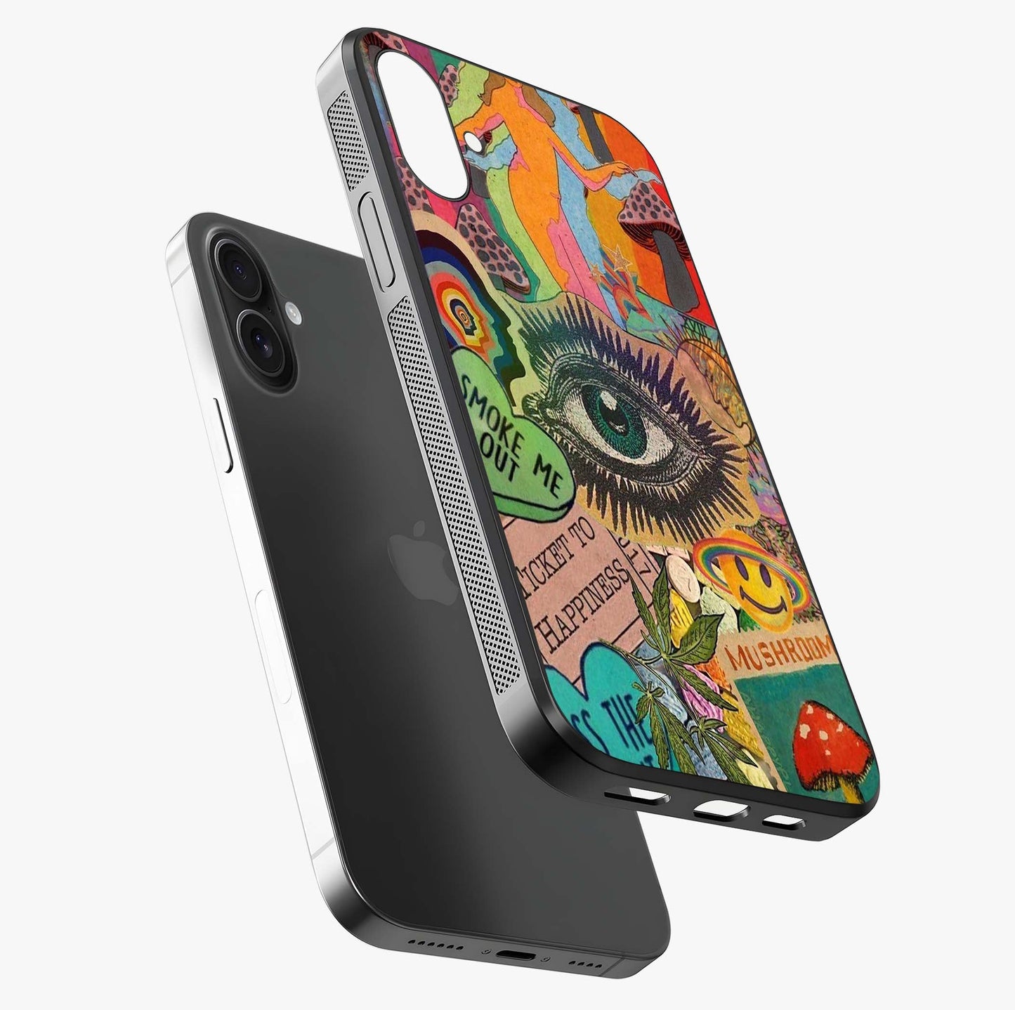 Mystic Eye Wonderland Glass Case laid diagonally highlighting side profile, edges and glossy glass shine.