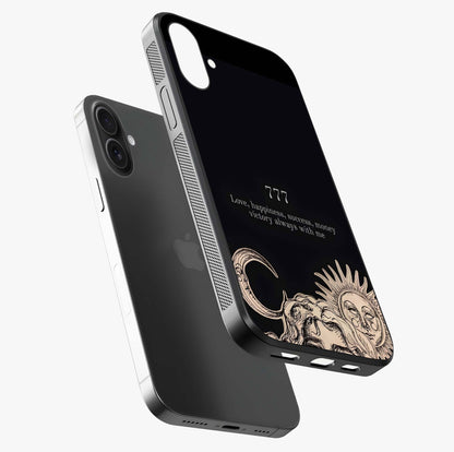 Mystic Victory Aura Glass Case laid diagonally highlighting side profile, edges and glossy glass shine.