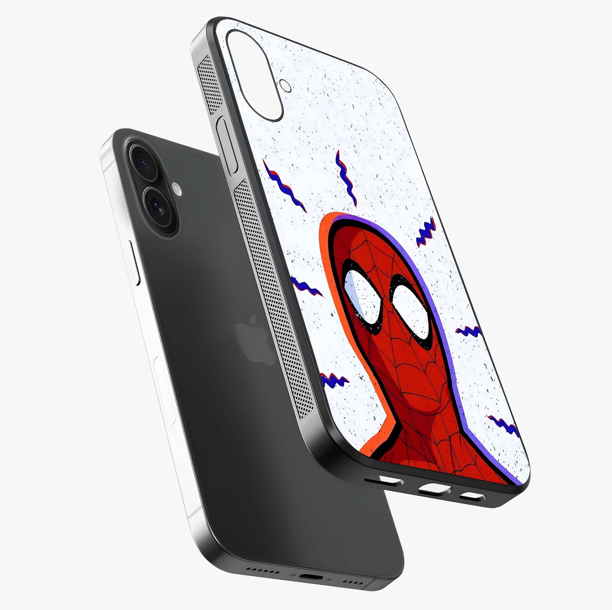 Omg Spiderman Glass Case laid diagonally highlighting side profile, edges and glossy glass shine.