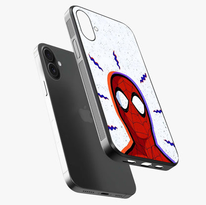 Omg Spiderman Glass Case laid diagonally highlighting side profile, edges and glossy glass shine.