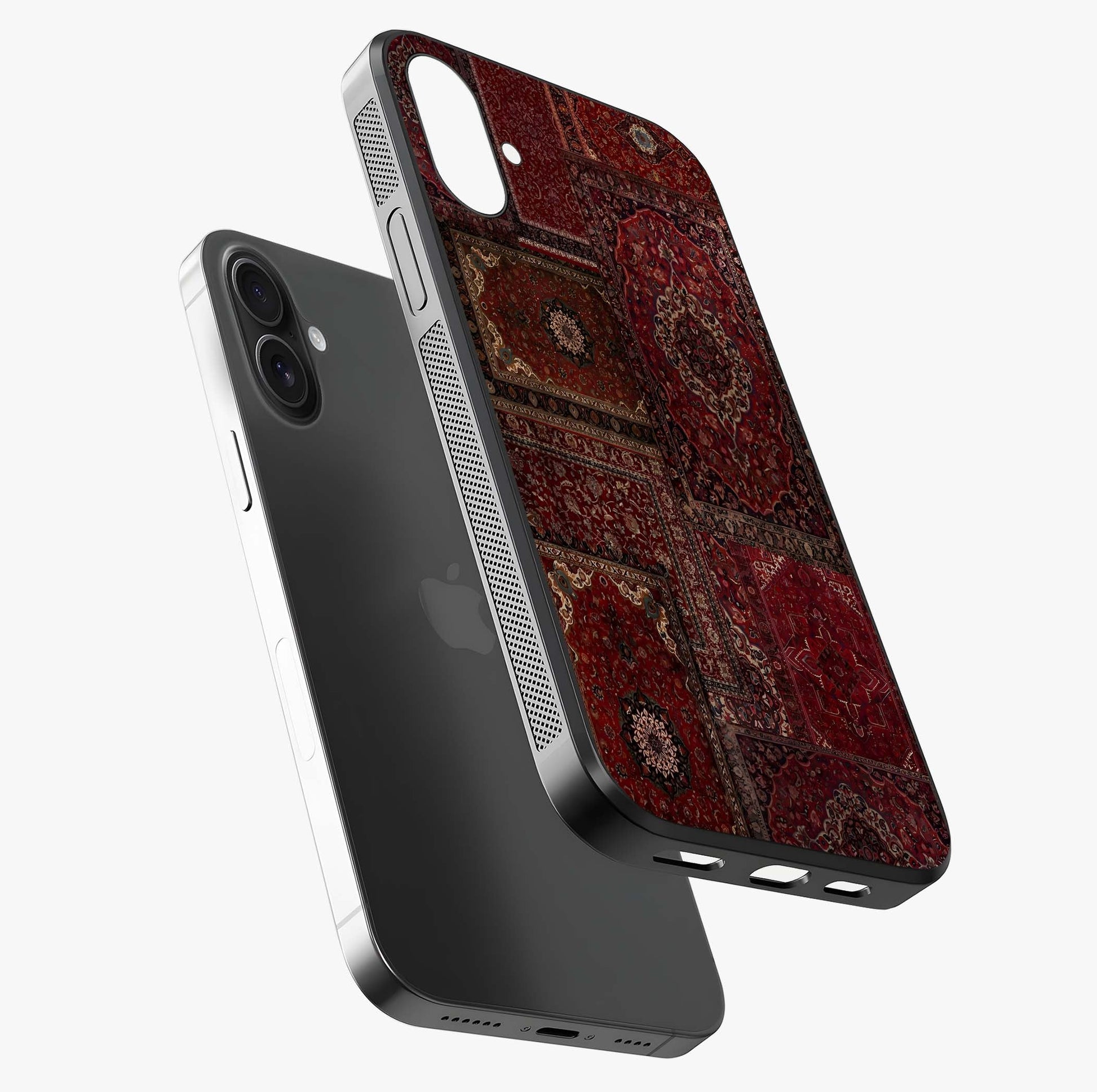 Persian Velvet Tale Glass Case laid diagonally highlighting side profile, edges and glossy glass shine.